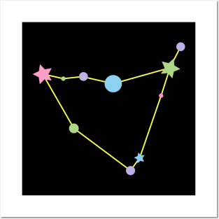 Capricorn Zodiac Constellation in Rainbow Pastels - Black Posters and Art